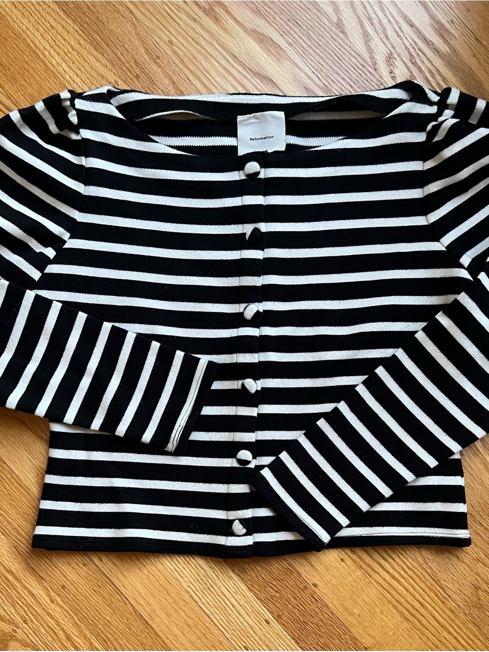 Reformation Lennox Black & White Striped Knit Cardigan